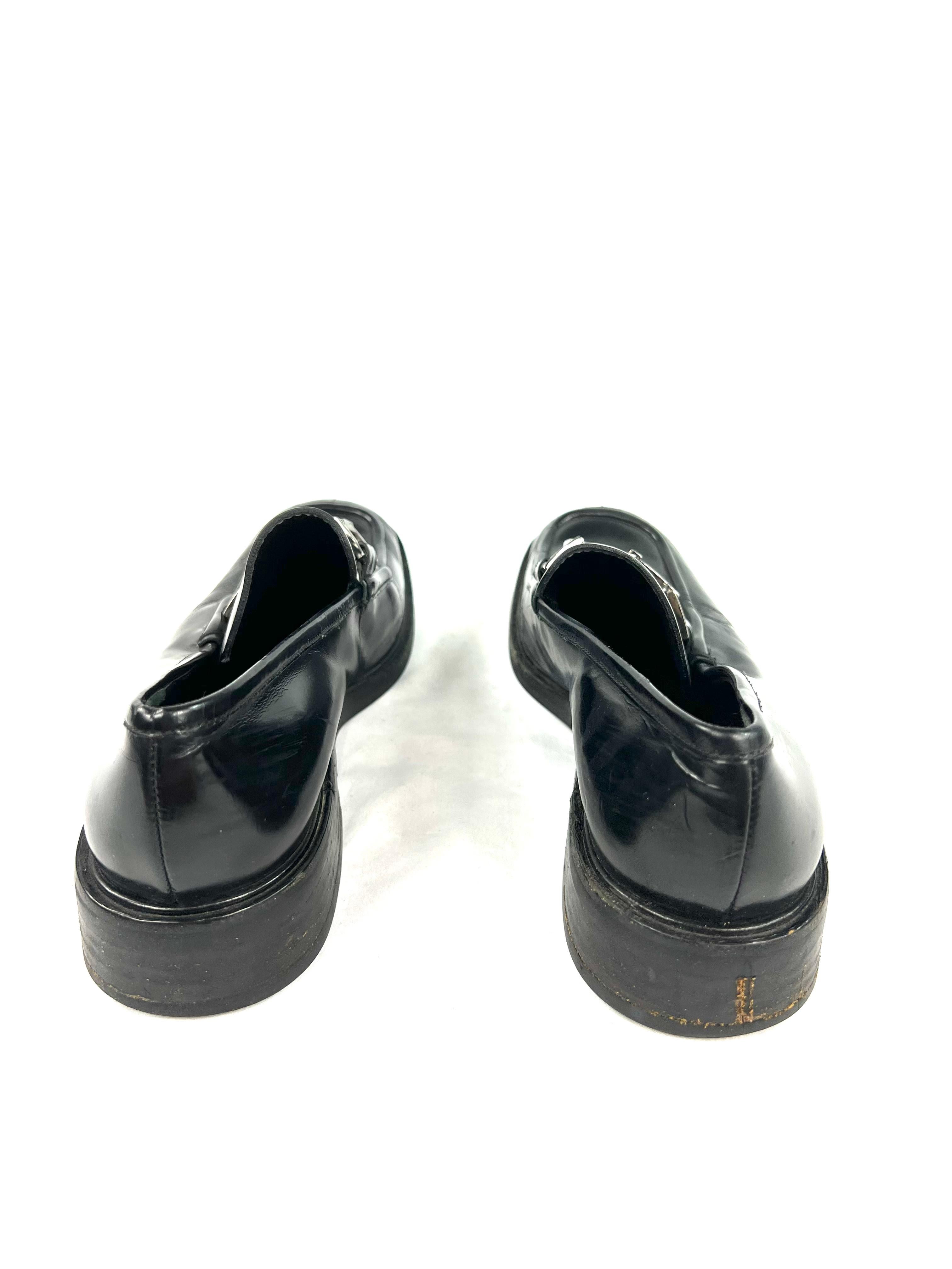 Women's or Men's Vintage Gucci Black Leather Loafers Shoes, Size 8.5