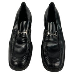 Vintage Gucci Black Leather Loafers Shoes, Size 8.5