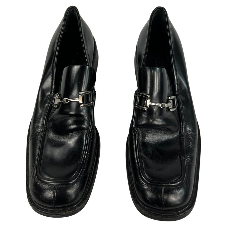 Vintage Gucci Black Leather Loafers Shoes, Size 8.5 at 1stDibs