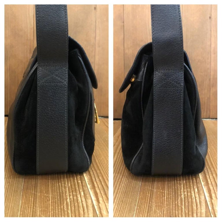 Vintage GUCCI Black Nubuck Leather Saddle Messenger Bag Unisex