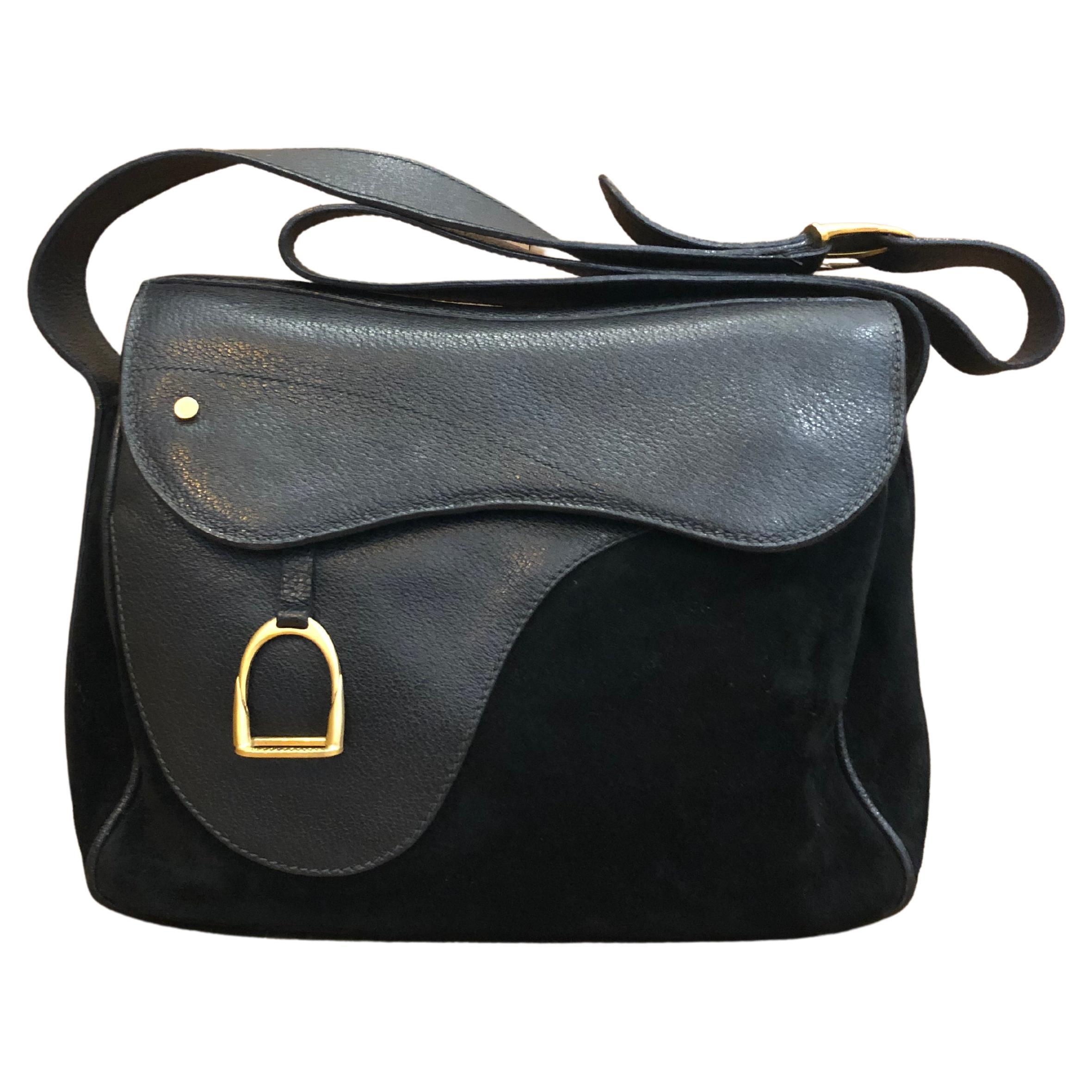 Vintage GUCCI Black Leather Suede Bag Twinsburg Unisex Mens For Sale at 1stDibs | gucci saddle bag black