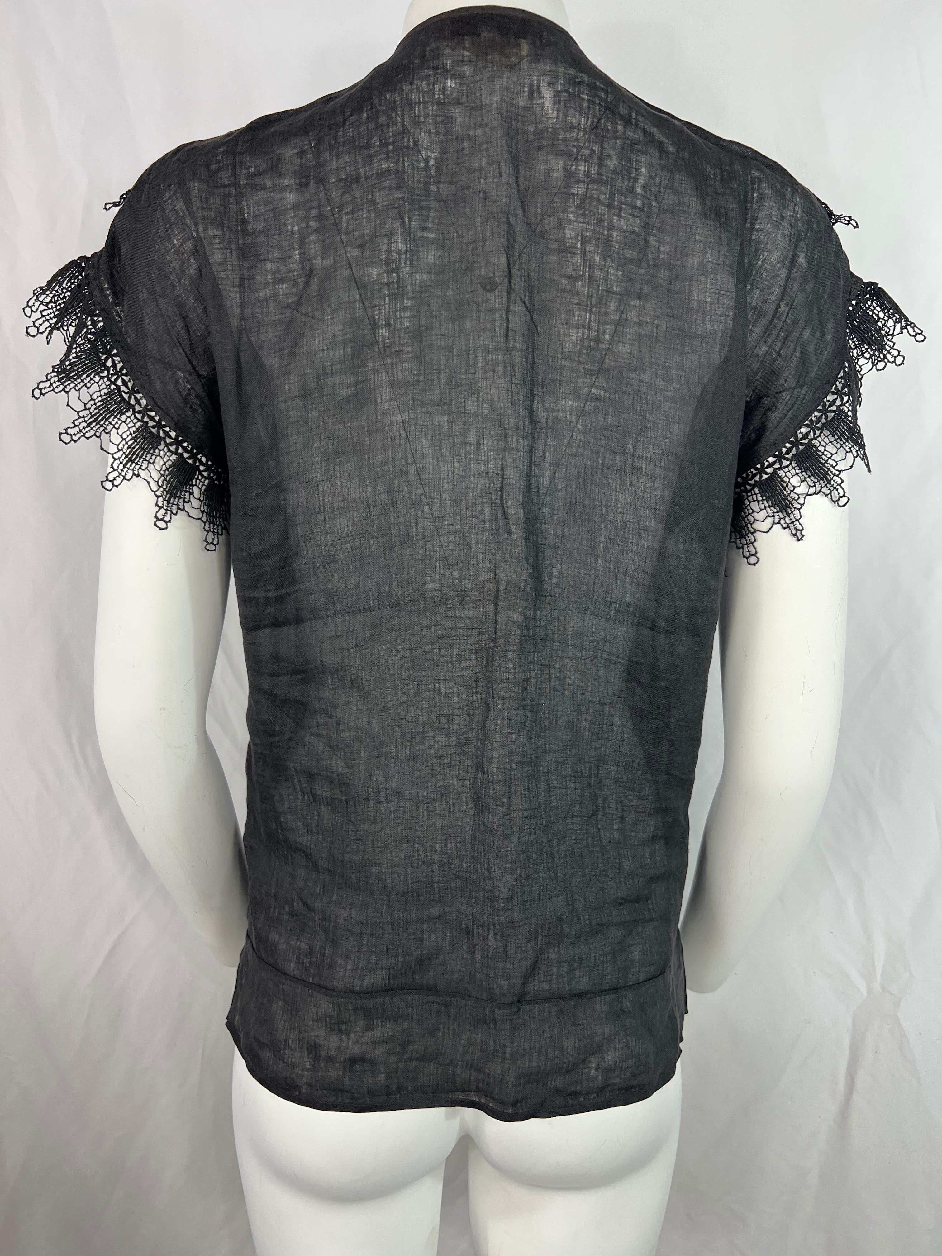 Vintage Gucci Black Linen Top Blouse, Size 42 For Sale 3
