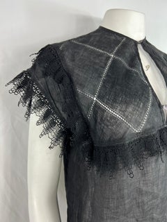 Vintage Gucci Black Linen Top Blouse, Size 42