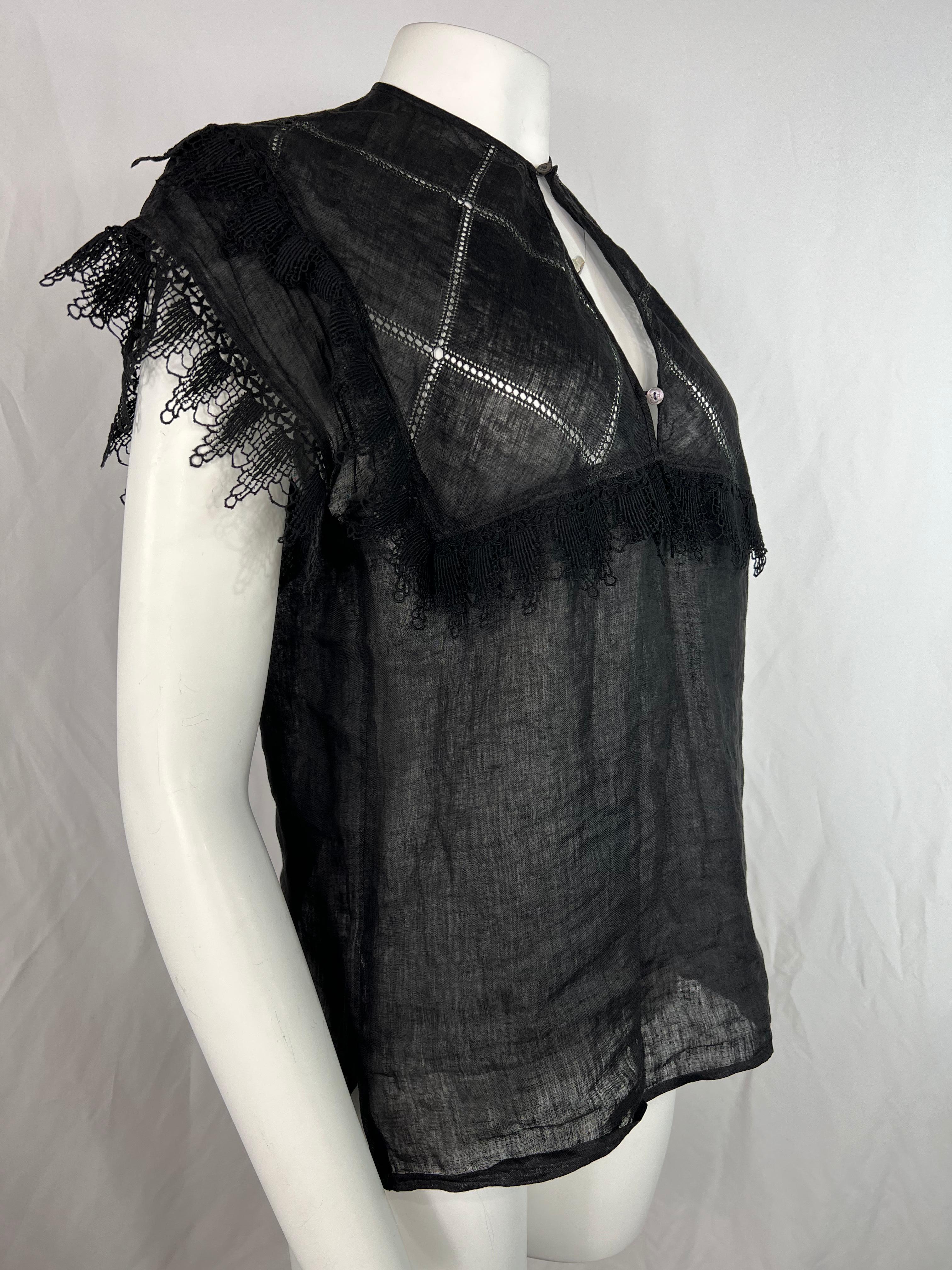 Camicetta vintage Gucci in lino nero, taglia 42 in vendita 1