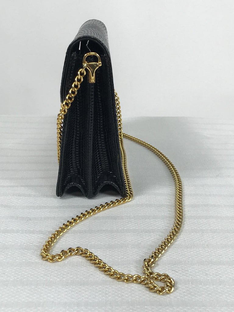 Women's or Men's Vintage Gucci Black Lizard Evening Bag Gold Hardware 1970s For Sale
