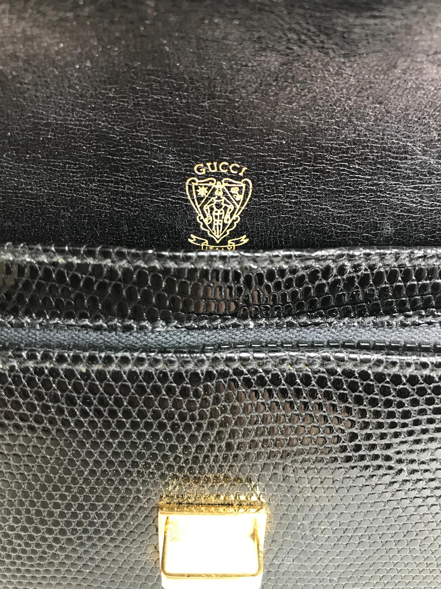 Vintage Gucci Black Lizard Evening Bag Gold Hardware 1970s 1