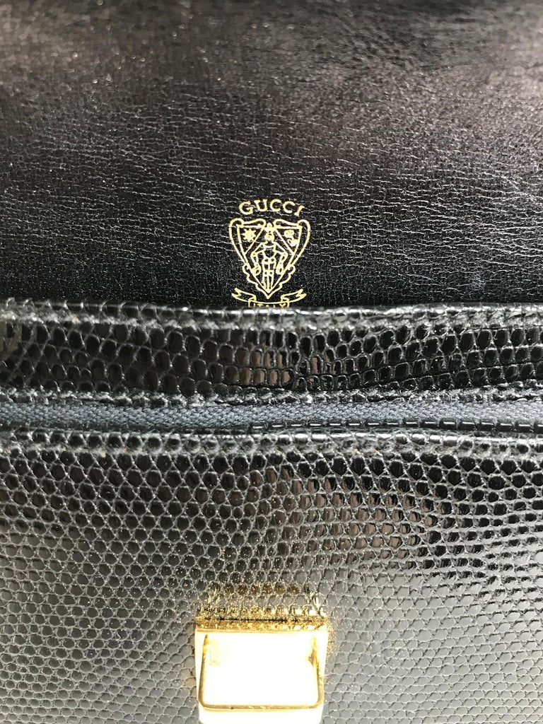 Vintage Gucci Black Lizard Evening Bag Gold Hardware 1970s For Sale 4