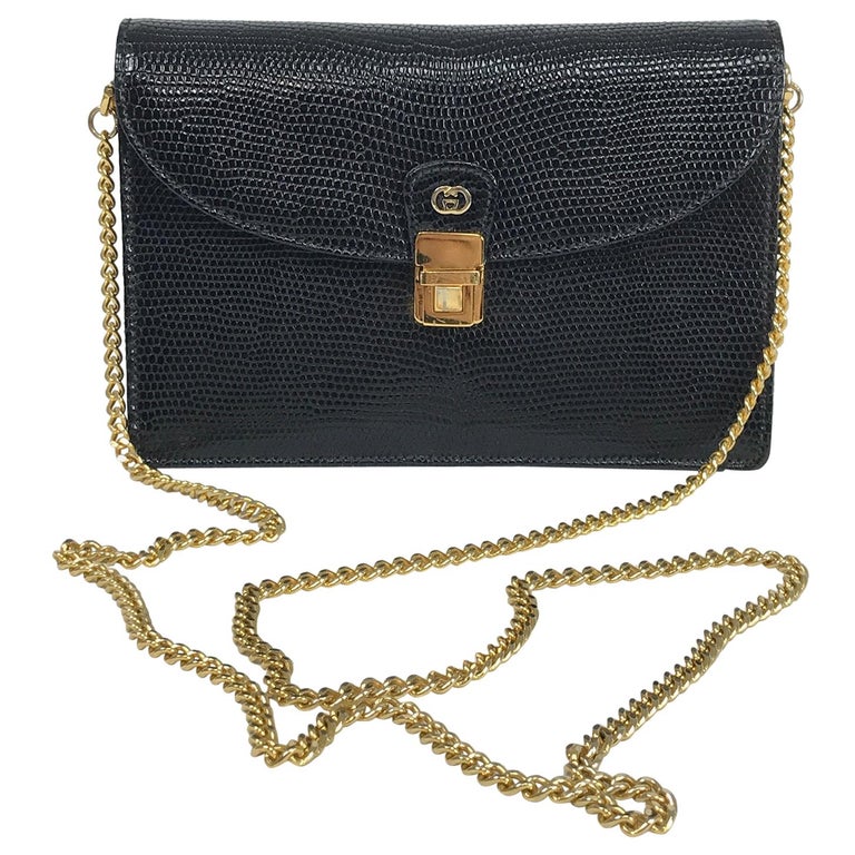 Vintage Gucci Black Lizard Evening Bag Gold Hardware 1970s at 1stDibs