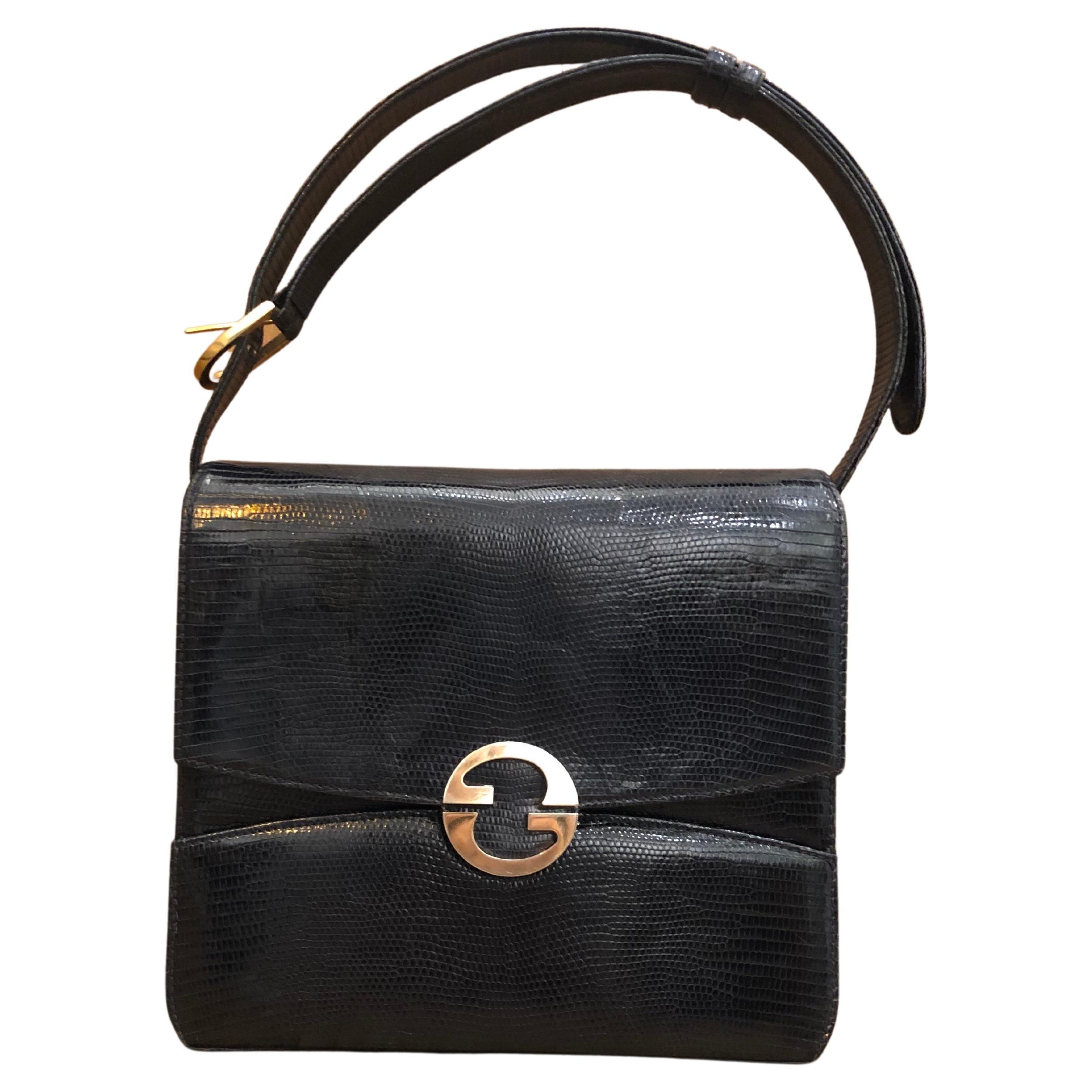 Vintage GUCCI Black Leather Box Shoulder Bag For Sale