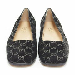 vintage GUCCI black monogram printed black suede square toe loafer EU36.5C