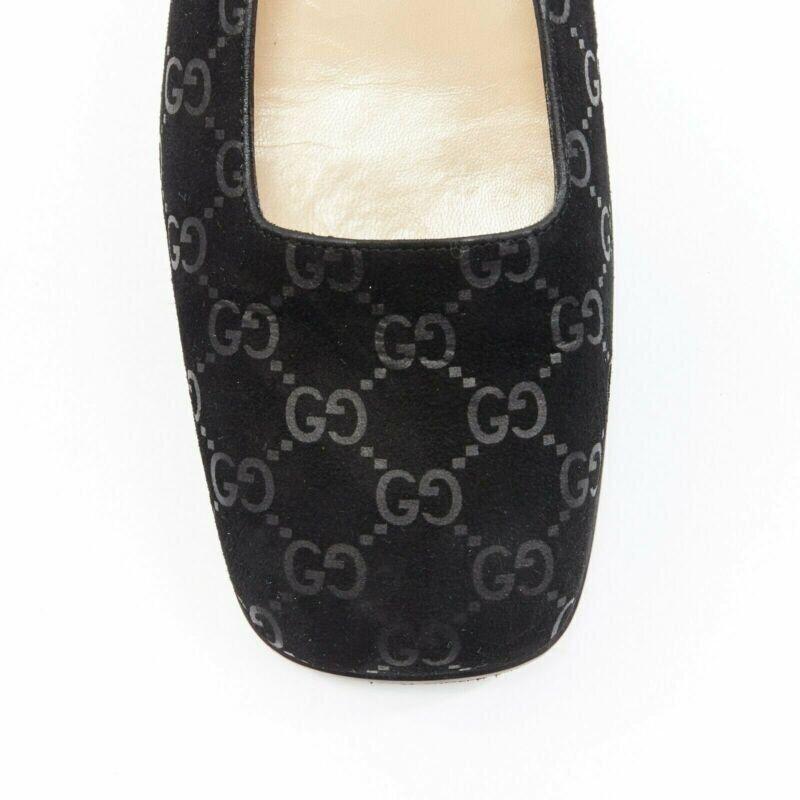 Mocassins à bout carré en daim noir imprimé du monogramme vintage de Gucci EU36.5C en vente 2