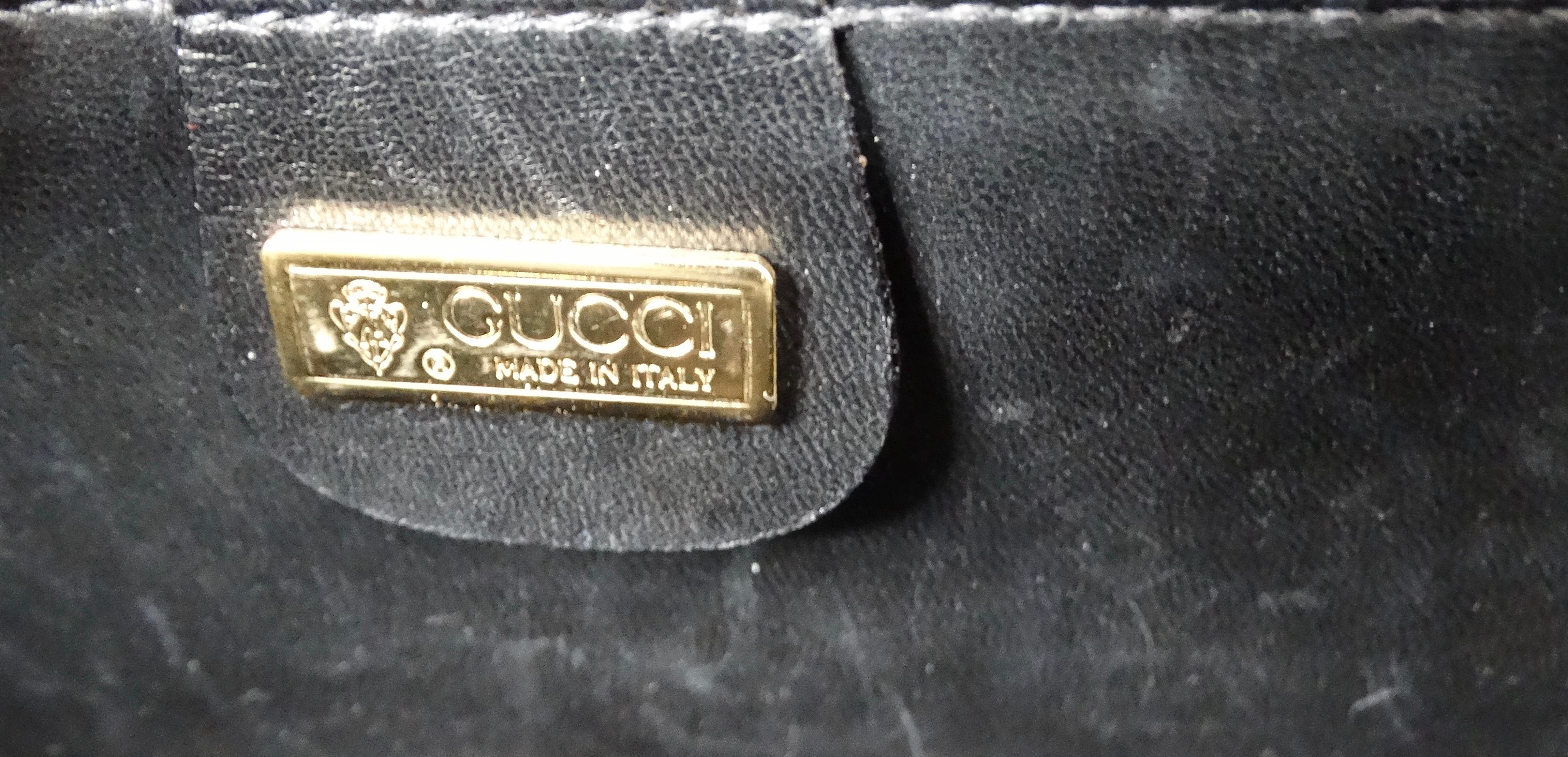 Vintage Gucci Black Patent Crocodile Embossed Leather Structured Handbag For Sale 5