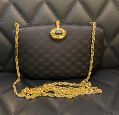 Vintage Gucci Black Satin GG Chain Clutch