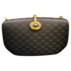 Vintage Gucci Black Satin GG Chain Clutch