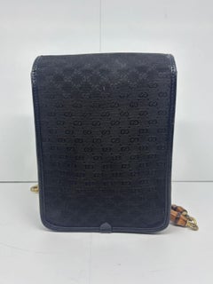Vintage Gucci Black Small GG Canvas Bamboo Detail Crossbody Bag