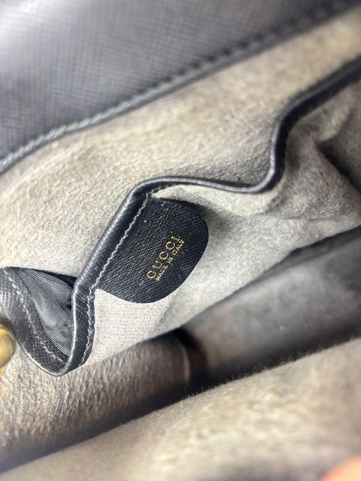 Vintage Gucci Black Small GG Canvas Bamboo Detail Crossbody Bag For Sale 1