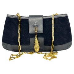 Vintage Gucci Black Suede Tiger Head Chain Bag