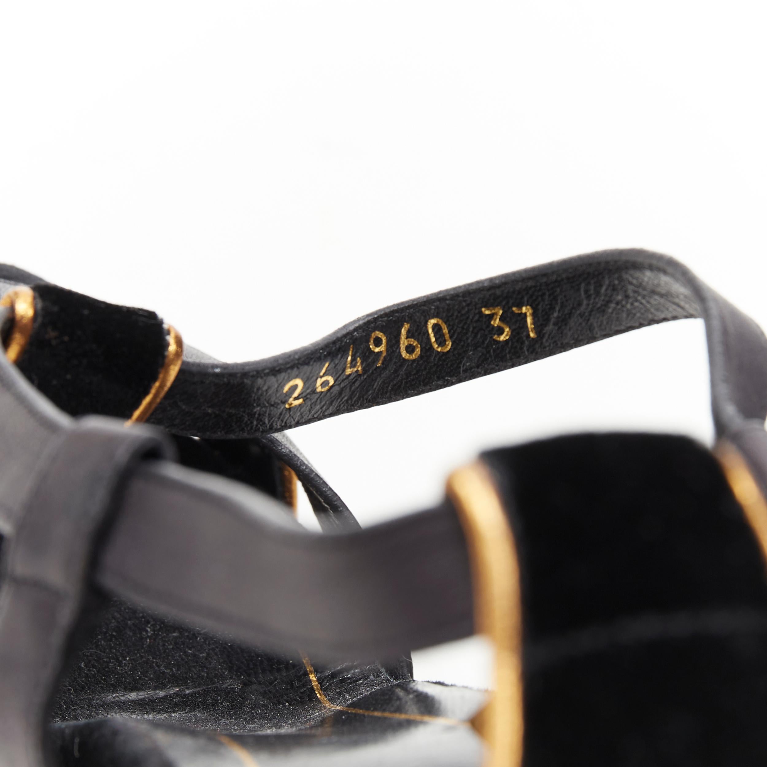 vintage GUCCI sandalia de tiras de terciopelo negro con tacón de metal dorado EU37 5