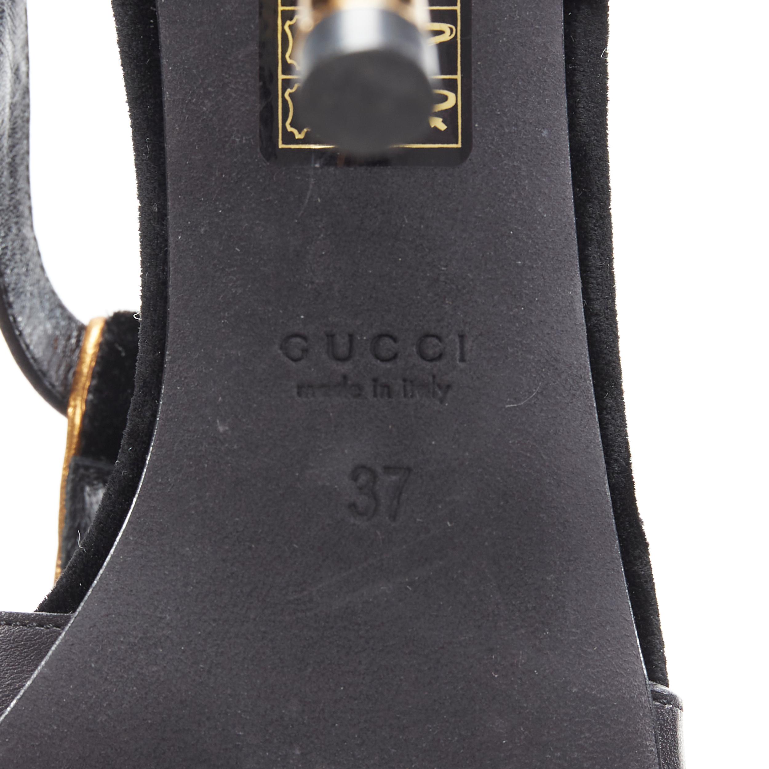 vintage GUCCI sandalia de tiras de terciopelo negro con tacón de metal dorado EU37 7