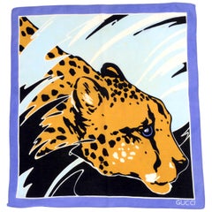 Vintage Gucci Blue Black and Yellow Gold Cheetah Scarf