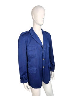 Vintage Gucci Blue Cotton Safari Field Jacket IT 58 Tom Ford Era