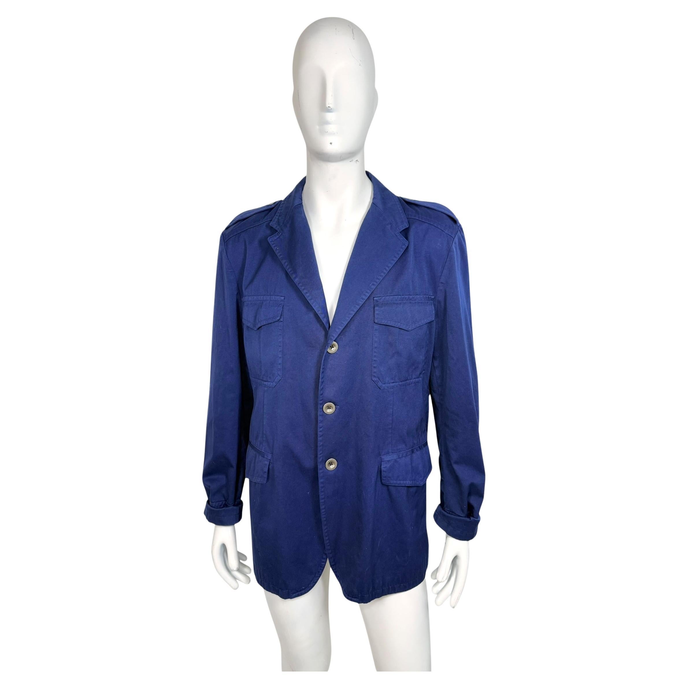 Vintage Gucci Blue Cotton Safari Field Jacket IT 58 Tom Ford Era