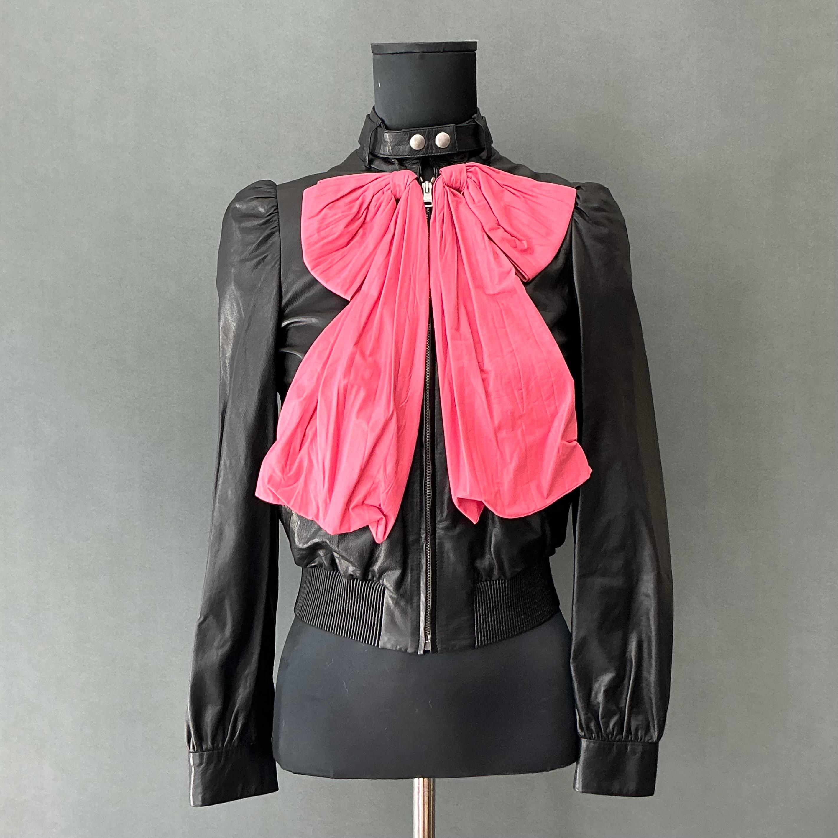 Women's or Men's Vintage Gucci Bow Accent Leather Biker Jacket