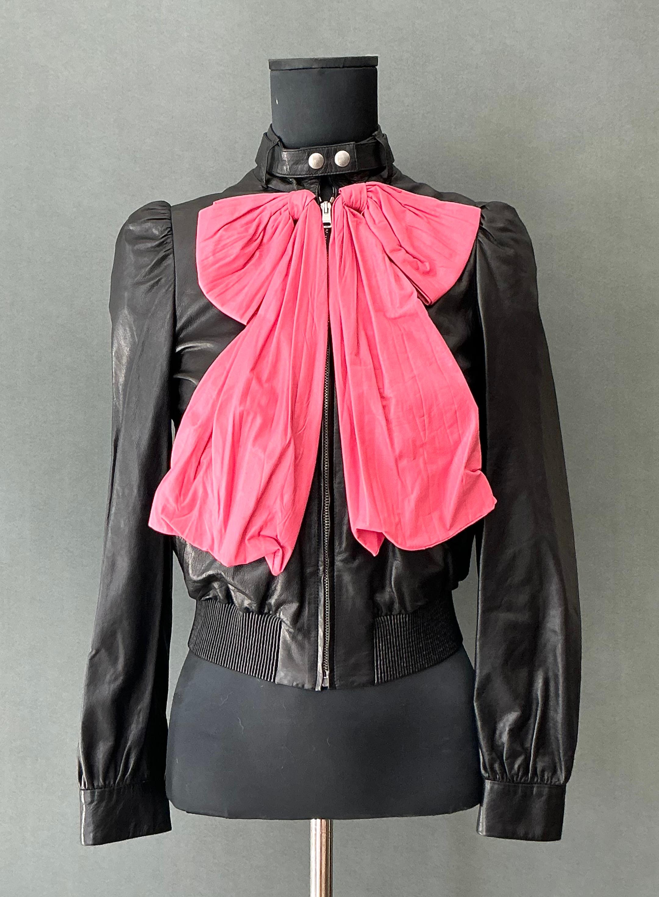 Vintage Gucci Bow Accent Leather Biker Jacket 1