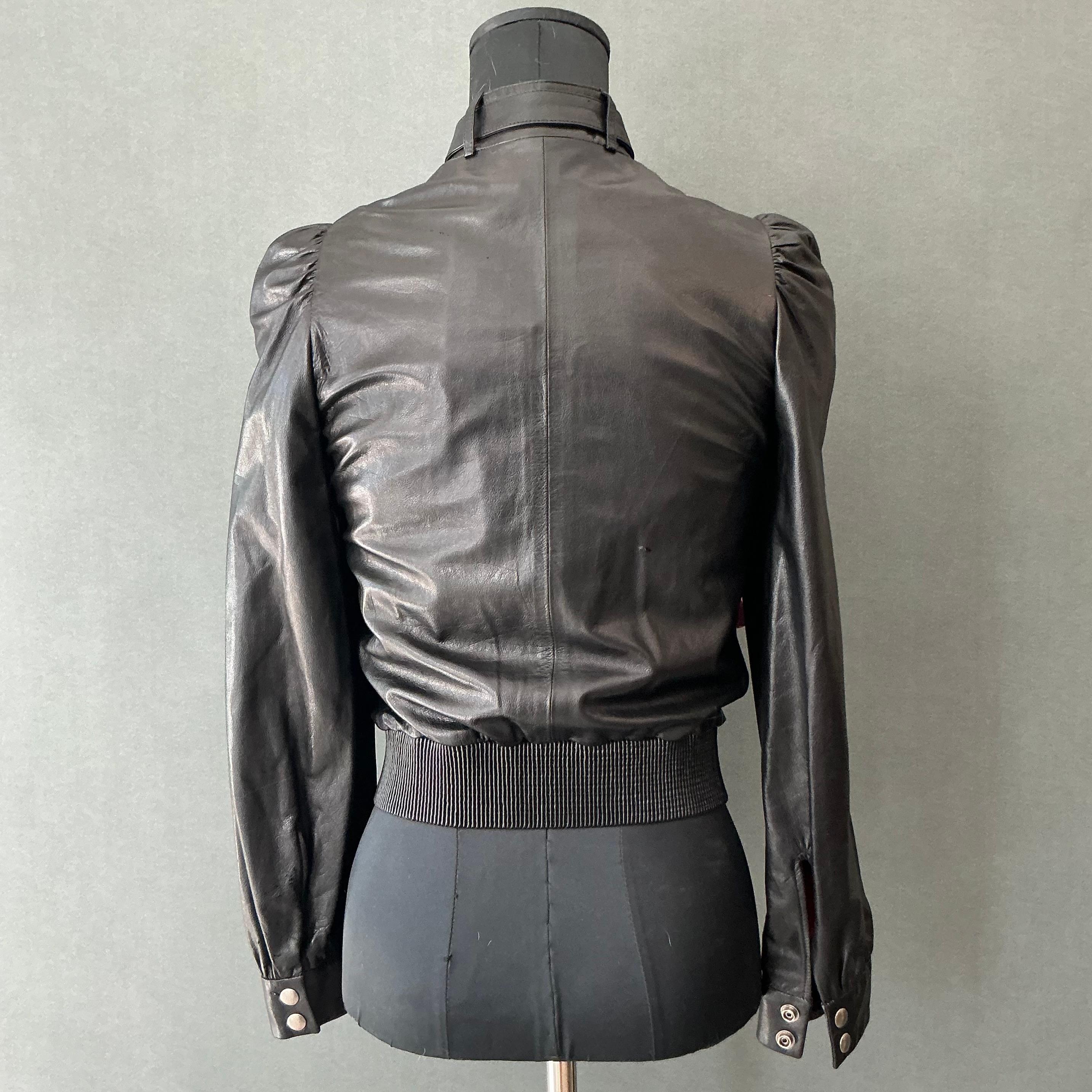 Vintage Gucci Bow Accent Leather Biker Jacket 2