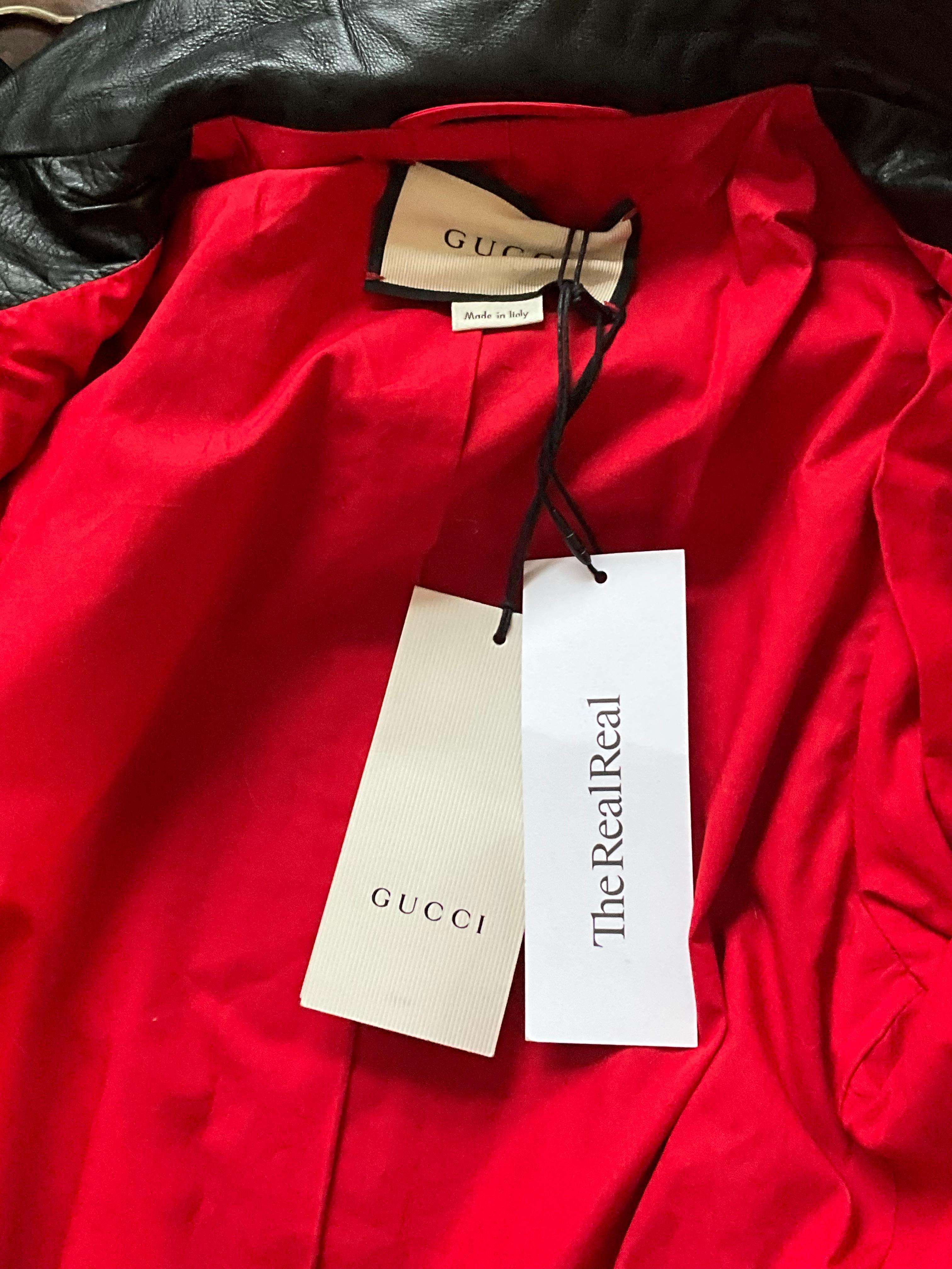 Vintage Gucci Bow Accent Leather Biker Jacket 3