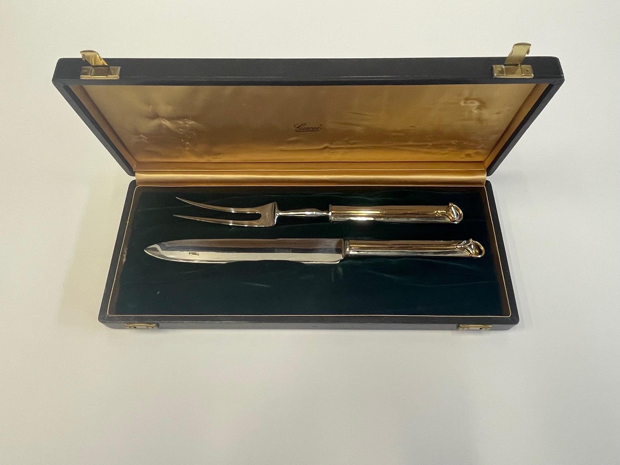 Italian Vintage Gucci Brass and Chrome Serving Pieces For Sale