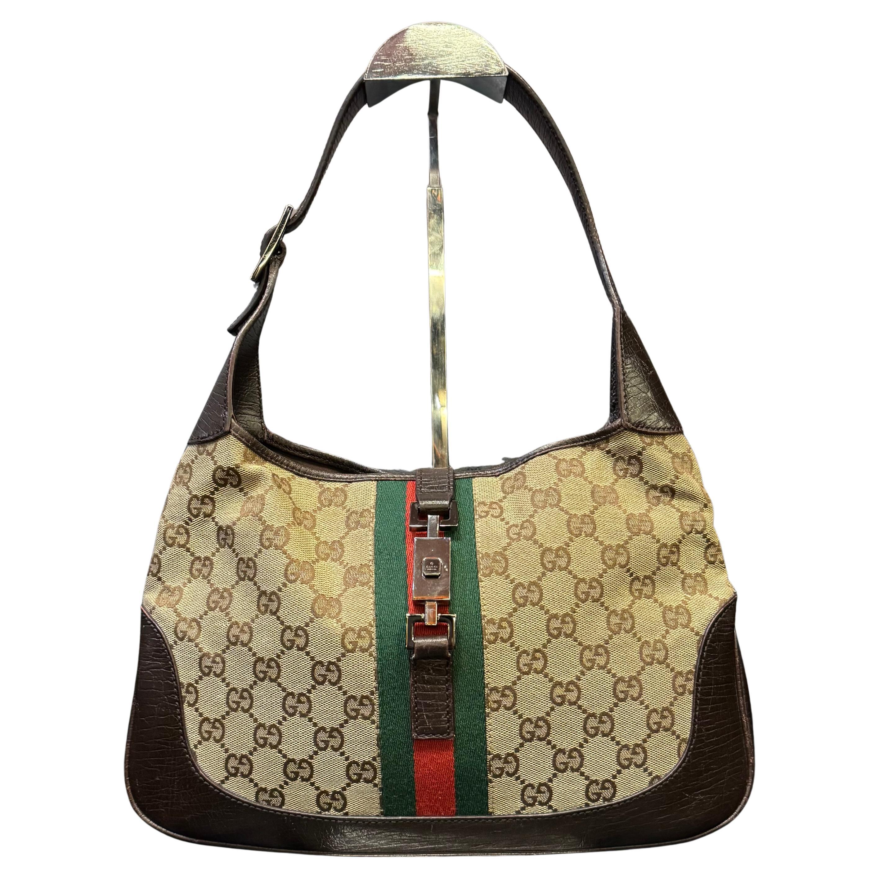Vintage Gucci Brown GG Jackie Hobo Shoulder Bag For Sale