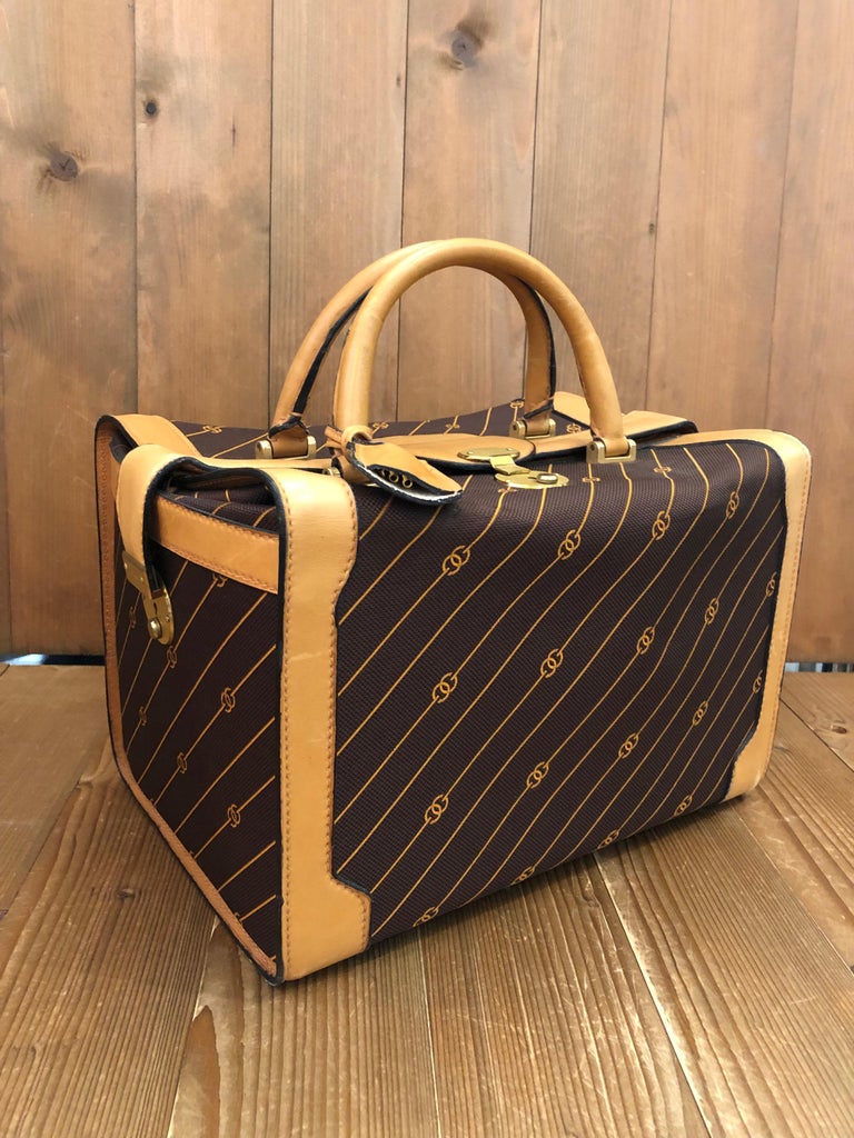 Vintage GUCCI Black Canvas GG Soft Duffle Bag Travel Bag Stripe Handle  Italy