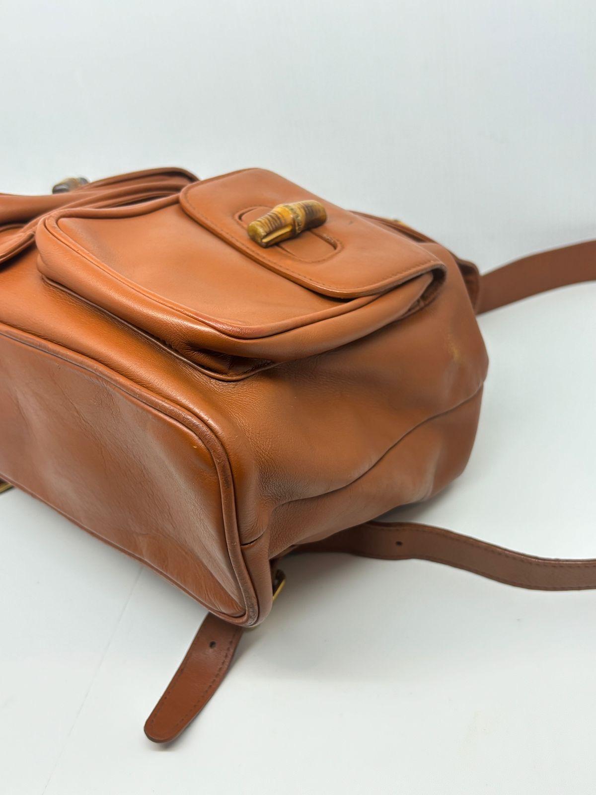 Sac à dos vintage Gucci en cuir Brown Bamboo en vente 6