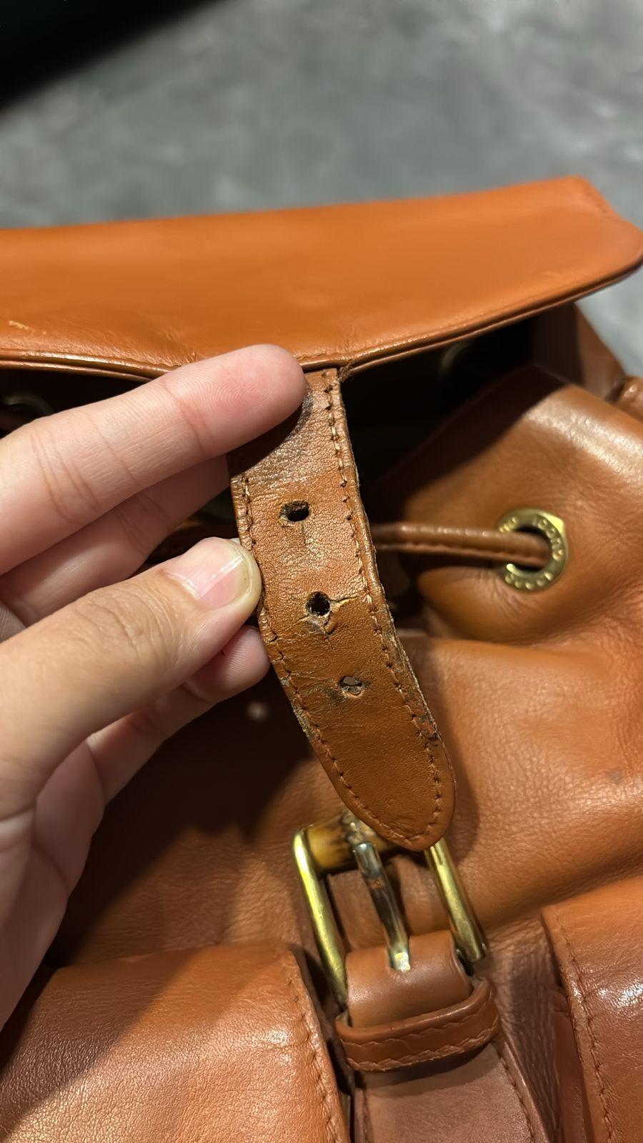 Sac à dos vintage Gucci en cuir Brown Bamboo en vente 9