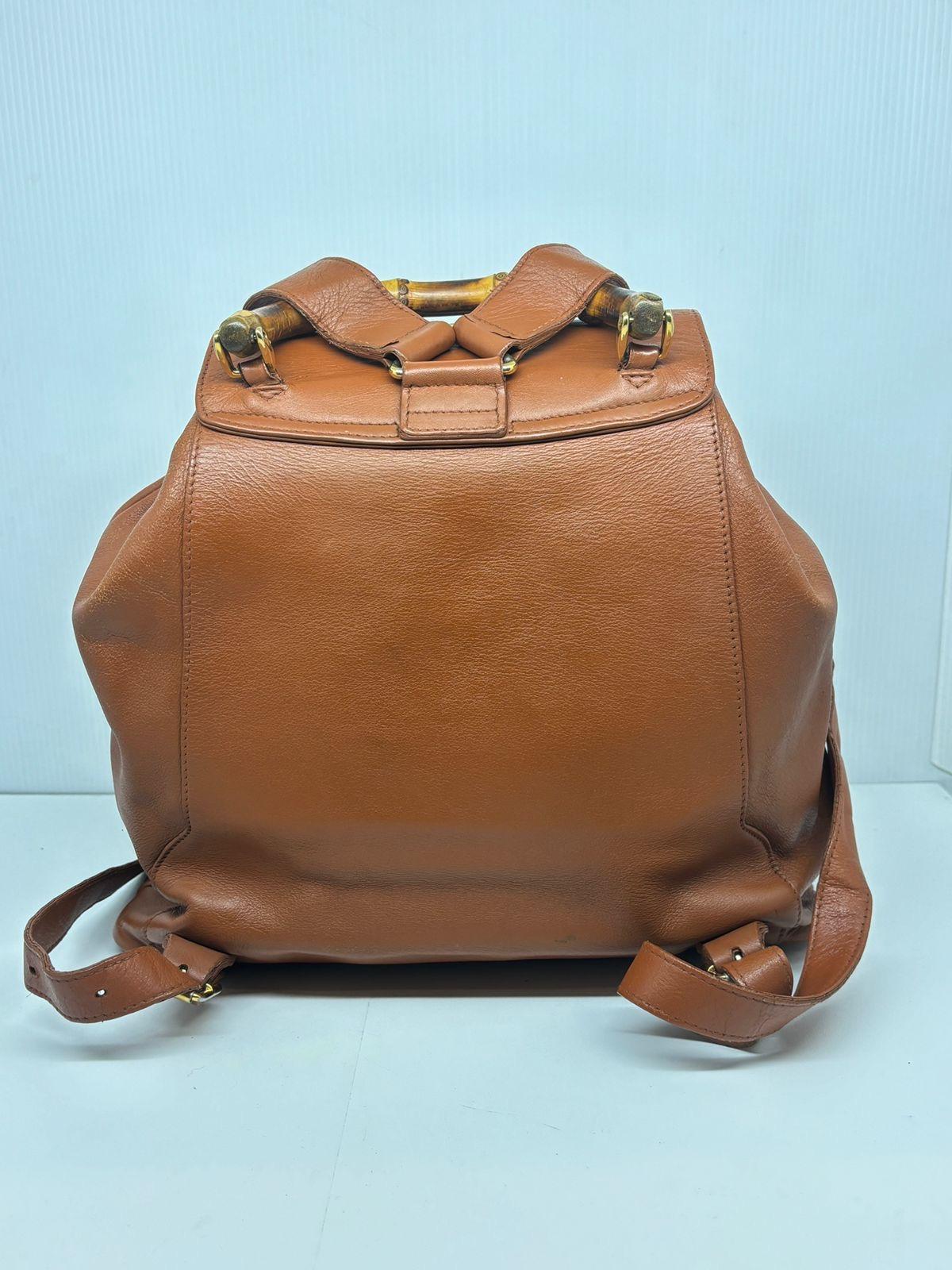 Sac à dos vintage Gucci en cuir Brown Bamboo en vente 2