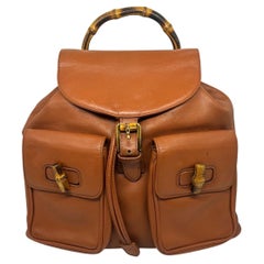 Vintage Gucci Brown Leather Bamboo Backpack