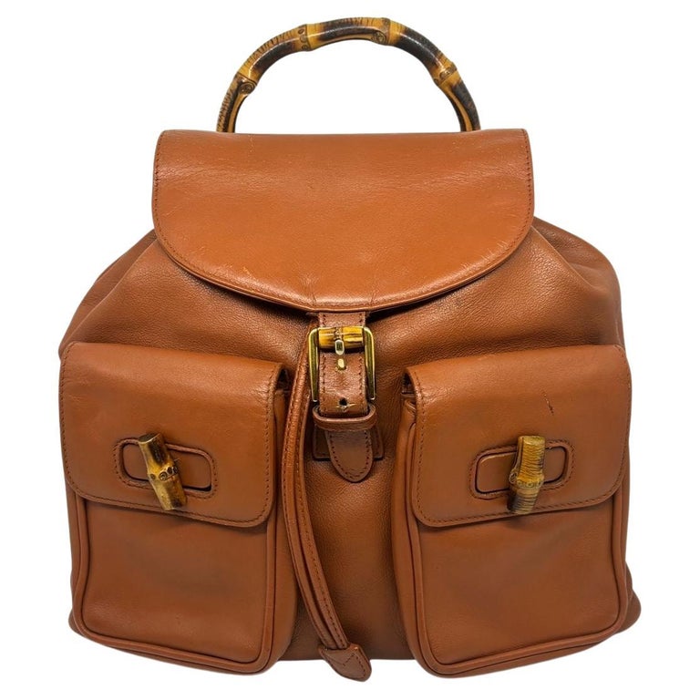 Vintage Gucci Brown Leather Bamboo Backpack For Sale at 1stDibs display picture 1