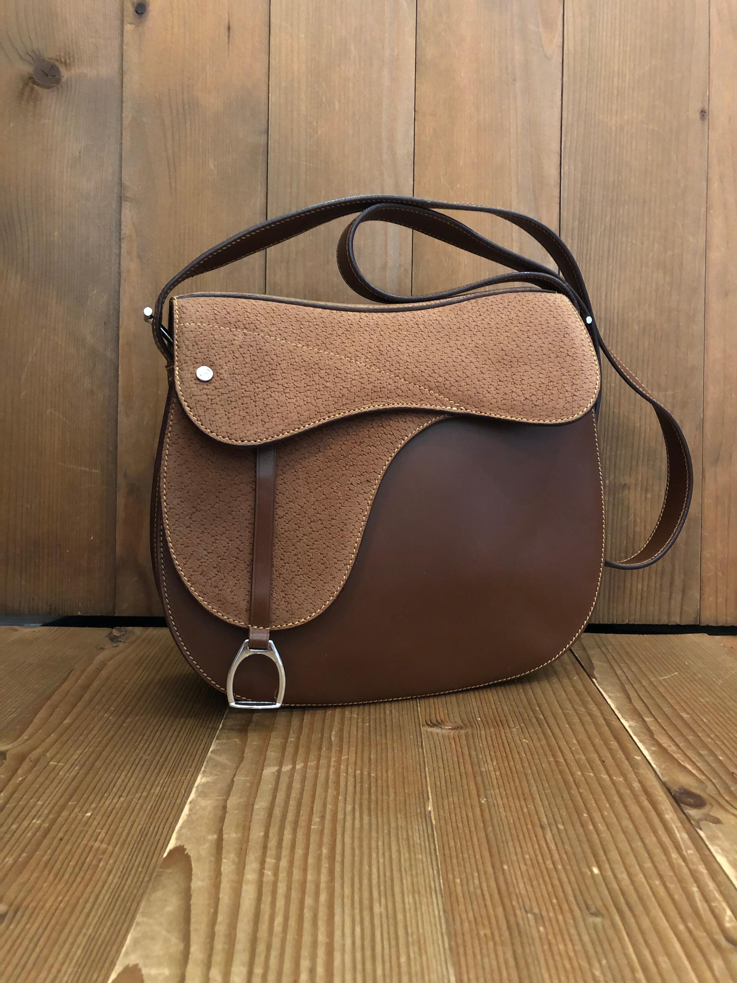 Vintage GUCCI Brown Leather Saddle Crossbody Bag Equestrian Twinsburg Unisex 3