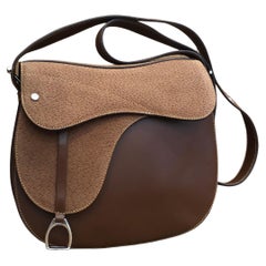 Vintage GUCCI Brown Leather Saddle Crossbody Bag Equestrian Twinsburg Unisex