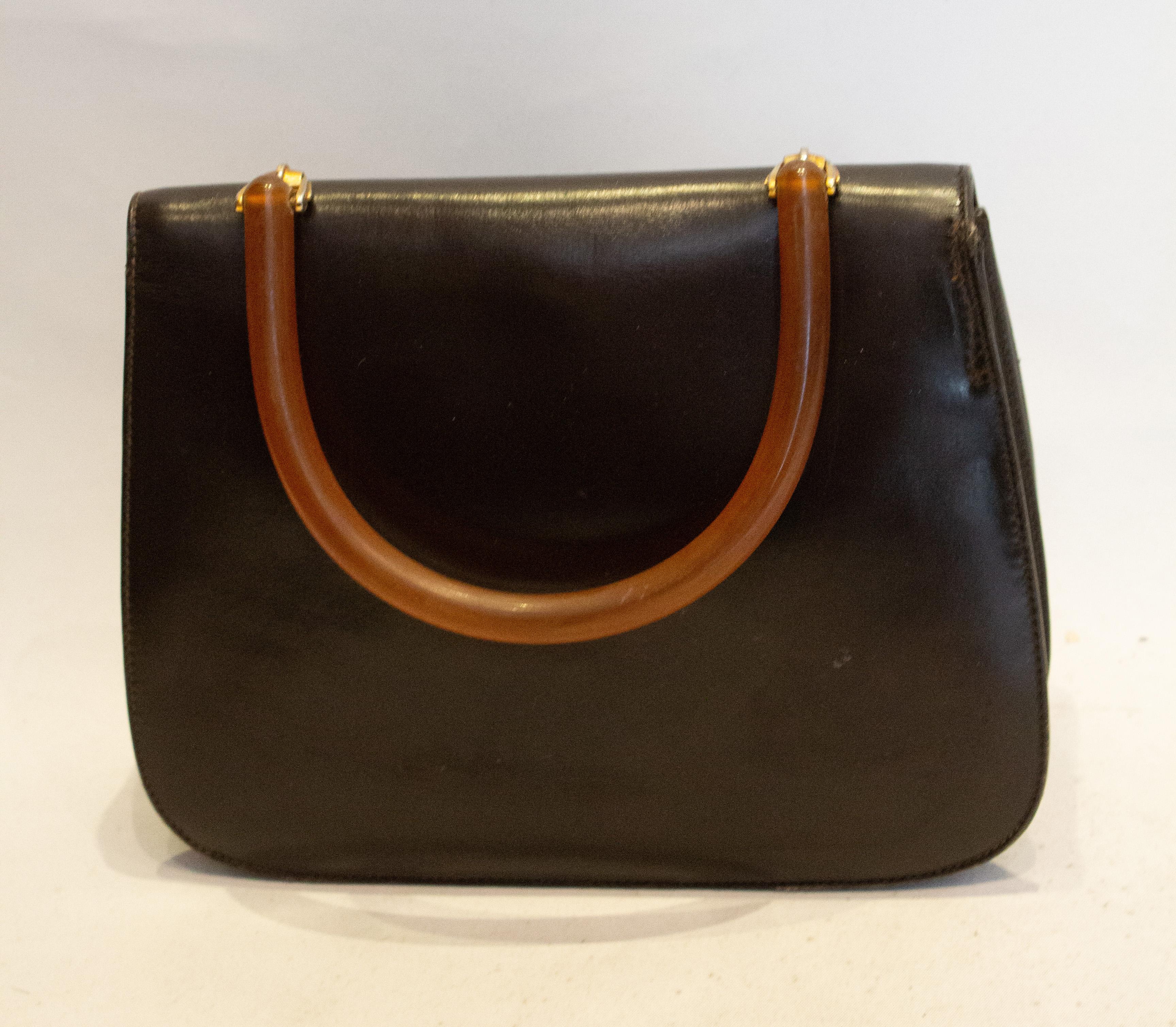 Black Vintage Gucci Brown Leather Tophandle Handbag