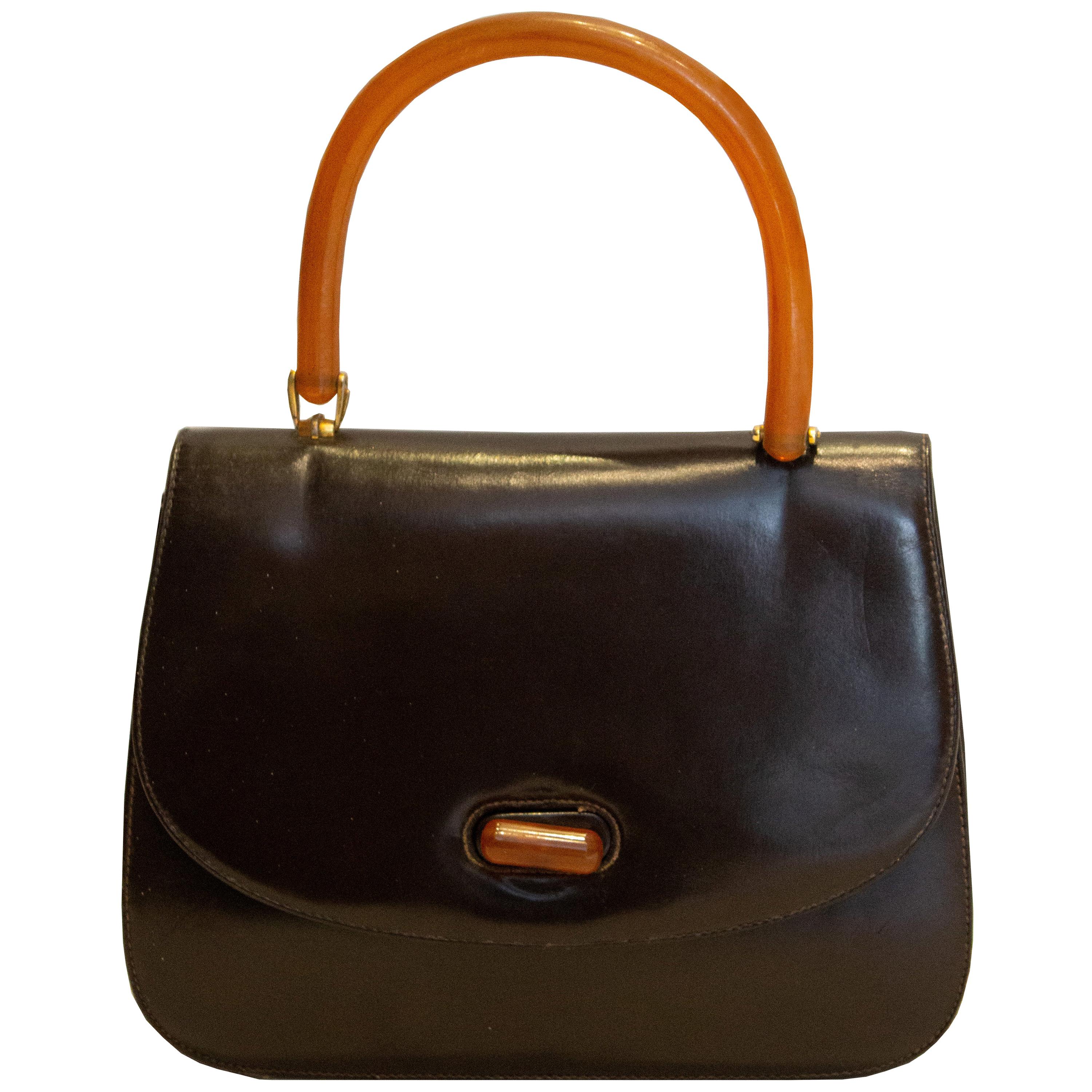 Vintage Gucci Brown Leather Tophandle Handbag