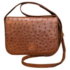 Vintage GUCCI Brown Ostrich Leather Small Crossbody Bag