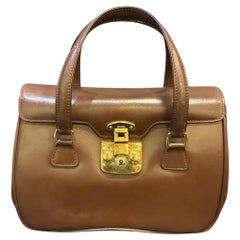 Vintage Gucci Brown Smooth Leather Small Lady Lock Tote Bag