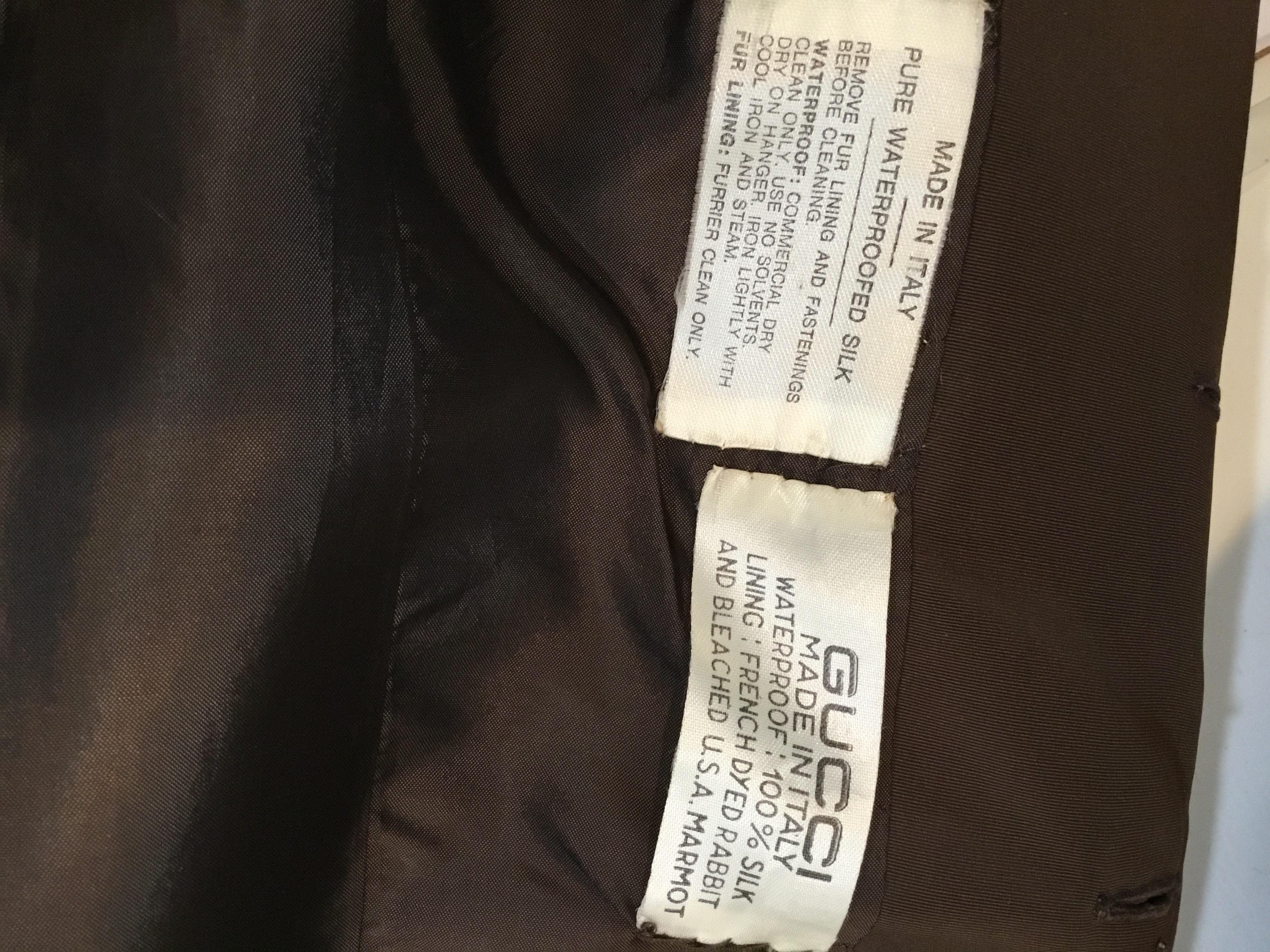 Vintage Gucci Brown Waterproof Silk Jacket In Excellent Condition For Sale In Carmel, CA