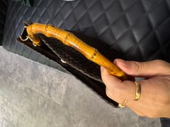 Vintage Gucci Brown Woven Leather Bamboo Top Handle Bag