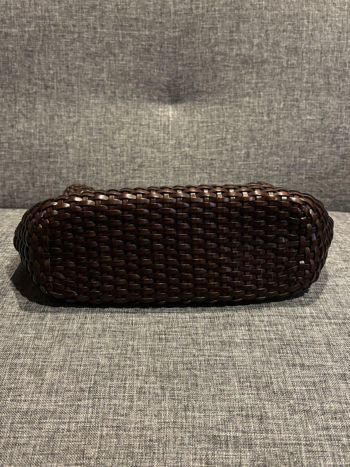 Vintage Gucci Brown Woven Leather Bamboo Top Handle Bag For Sale 1