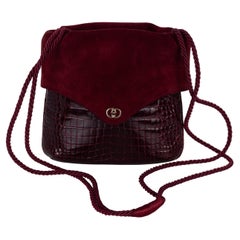 Vintage Gucci Burgundy Alligator Suede Shoulder Bag 1960s