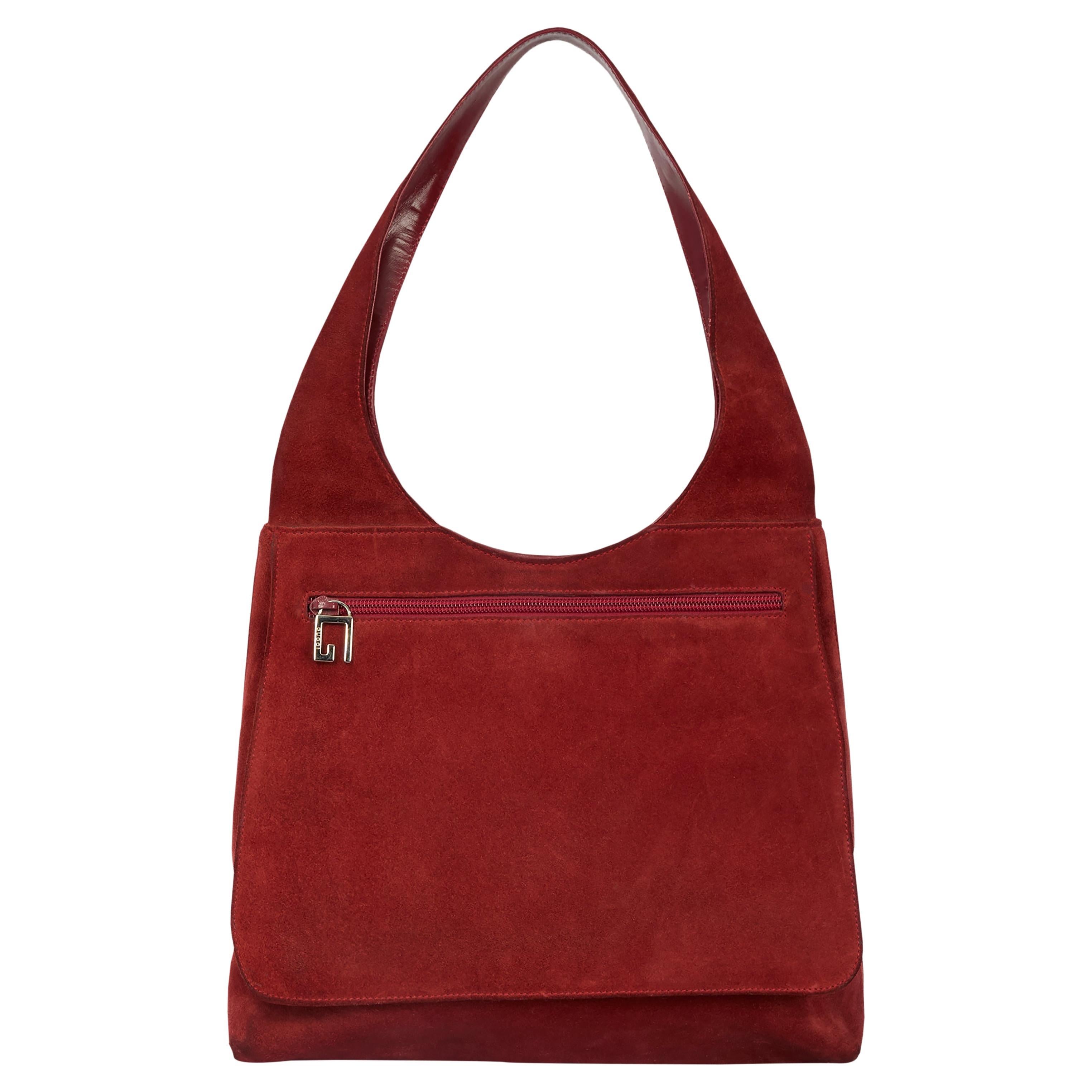 Vintage Gucci By Tom Ford 1997 GG Suede Red Shoulder Bag