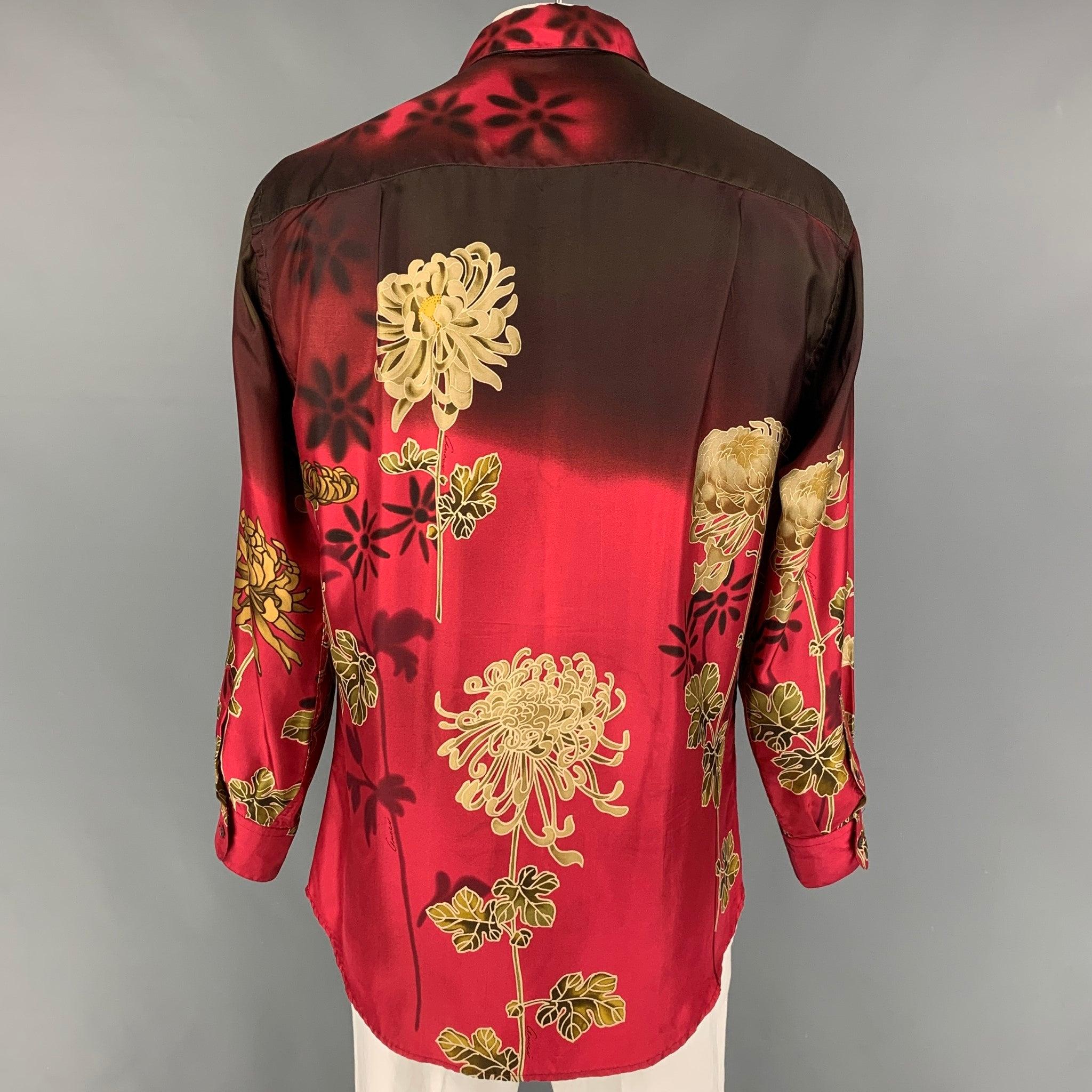 Men's Vintage GUCCI by Tom Ford 2001 Size XL Floral Silk Button Up Long Sleeve Shirt For Sale